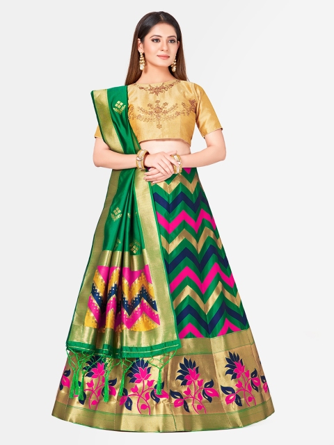 

MIMOSA Green & Gold-Toned Embroidered Semi-Stitched Lehenga & Blouse with Dupatta