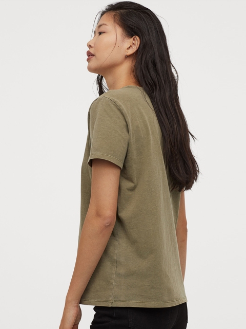 

H&M Women Green Solid Cotton T-shirt