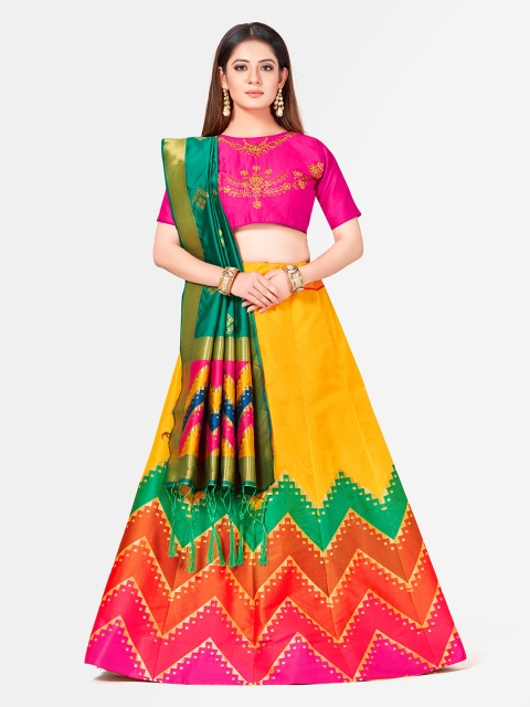 

MIMOSA Yellow & Pink Embroidered Semi-Stitched Lehenga & Blouse with Dupatta