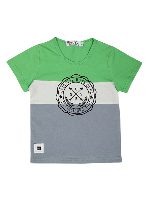 

Noddy Boys Grey & Green Colourblocked Round Neck T-shirt