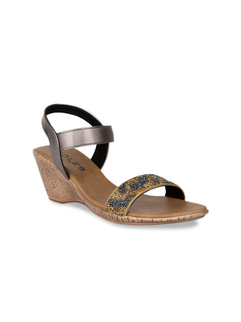 

SOLES Women Brown & Grey Embellished Platform Heels
