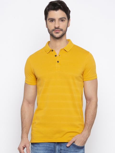 

SPYKAR Men Yellow Striped Polo Collar T-shirt