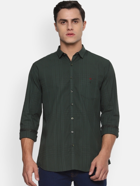 

V Dot Men Olive Green Slim Fit Checked Casual Shirt