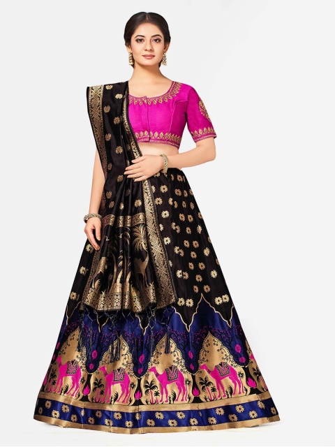 

MIMOSA Black & Pink Embroidered Semi-Stitched Lehenga & Blouse with Dupatta