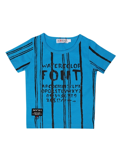 

Noddy Boys Turquoise Blue & Black Striped Round Neck T-shirt