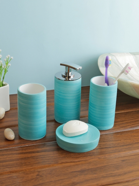 

Cortina 4-Piece Blue Striped Resin Bathroom Accessories