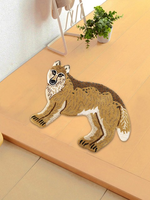 

ROMEE Brown & Beige Animal Shape Woolen Tufted Anti-Skid Doormat