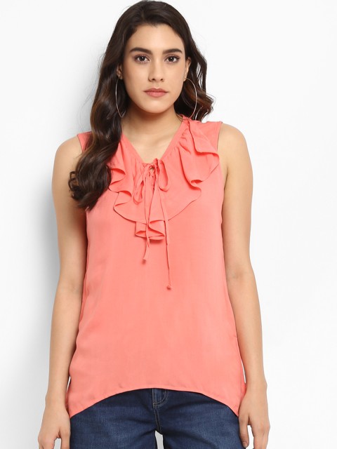 

KVL Women Orange Solid High-Low Top