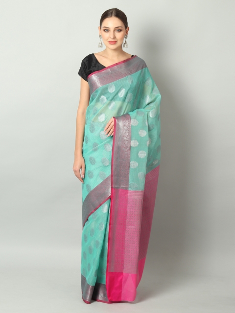 

EthnicRoom Sea Green & Pink Handloom Woven Design Banarasi Saree