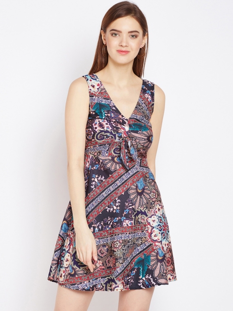 

Oxolloxo Women Multicoloured Printed Fit and Flare Dress, Multi