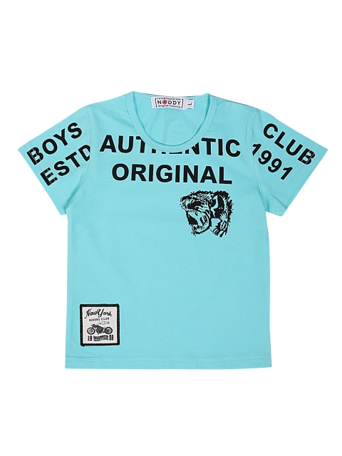 

Noddy Boys Turquoise Blue & Black Printed Round Neck T-shirt