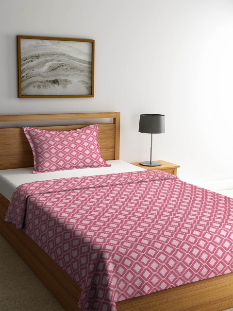 

NEUDIS Pink & White Woven Design Premium Cotton Single Bed Cover with 1Pillow Cover