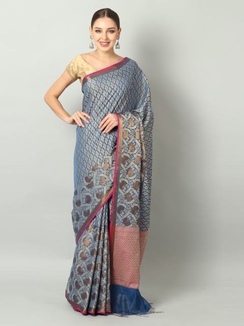 

EthnicRoom Blue & Gold-Toned Handloom Woven Design Banarasi Saree