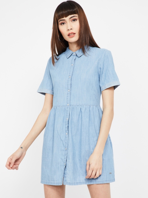 

Xpose Women Blue Solid Shirt Dress