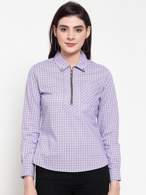 

armure Women Lavender & Off-White Regular Fit Checked Casual Shirt