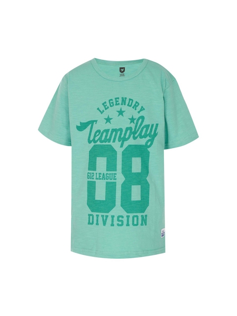 

612 league Boys Green Printed Round Neck T-shirt