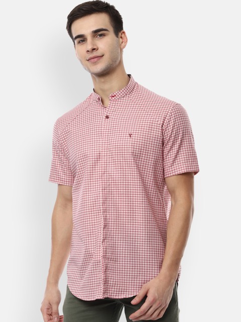 

V Dot Men Pink & White Slim Fit Checked Casual Shirt