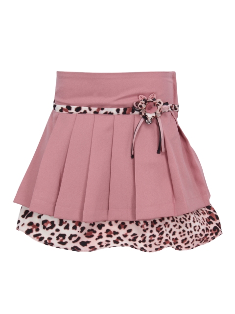 

CUTECUMBER Girls Pink & Beige Cheetah Skin Printed Knee-Length Pleated A-Line Skirt