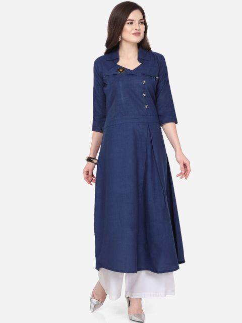

Silk Bazar Women Navy Blue & Off-White Solid Kurta with Palazzos