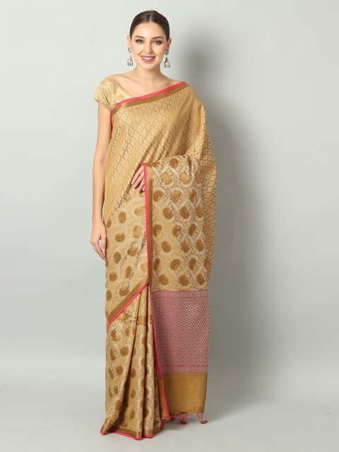 

EthnicRoom Beige & Gold-Toned Handloom Woven Design Banarasi Saree
