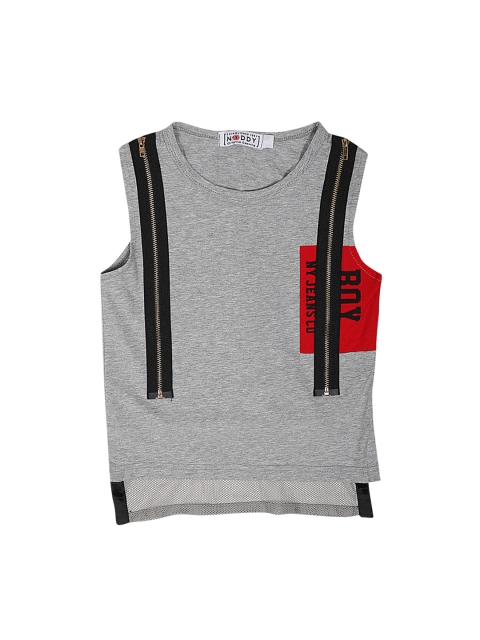 

Noddy Boys Grey Melange Printed Round Neck T-shirt