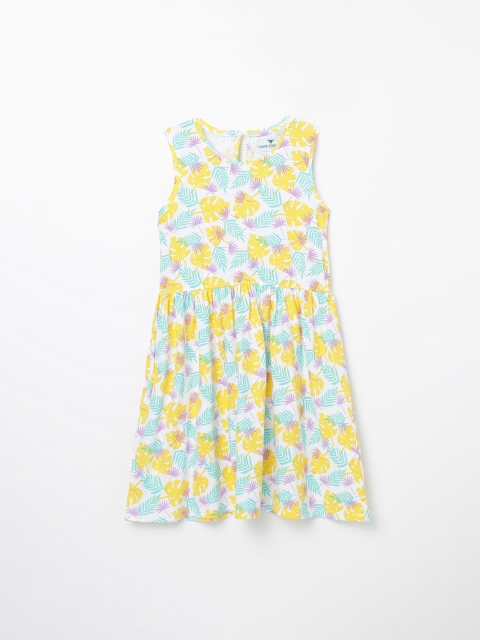 

Fame Forever by Lifestyle Girls White & yellow Printed Fit and Flare Dress