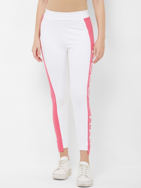 

bebe Women White & Pink Colourblocked Slim Fit Track Pants