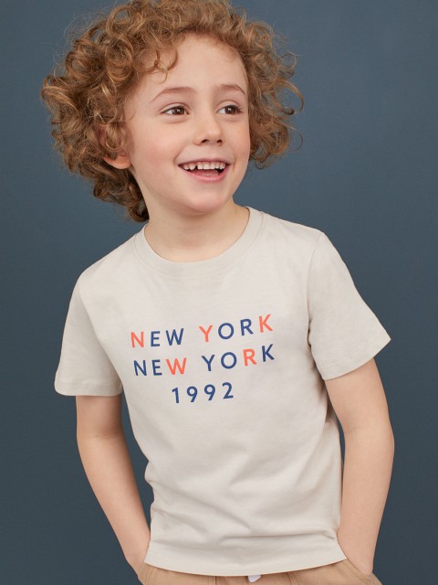 

H&M Boys Beige & Blue Cotton T-shirt