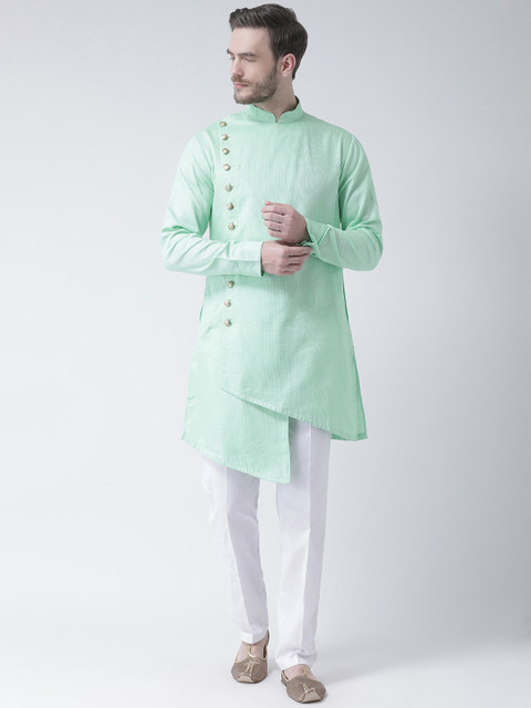 

SG LEMAN Men Sea Green & White Solid Kurta with Trousers