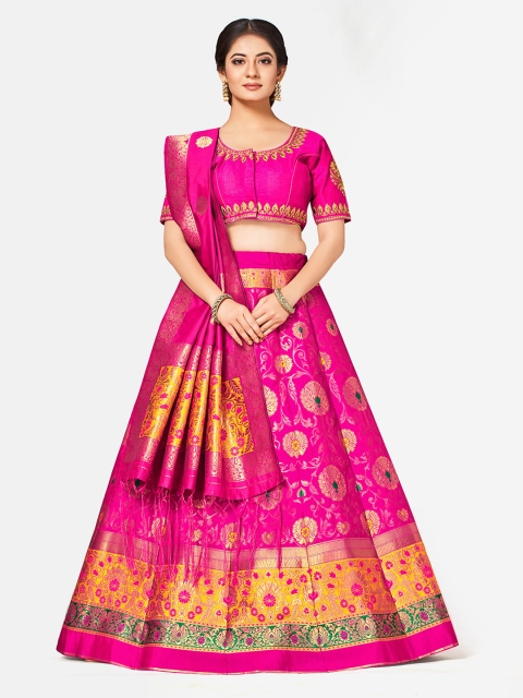 

MIMOSA Pink & Gold-Toned Embroidered Semi-Stitched Lehenga & Blouse with Dupatta