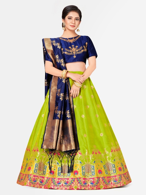 

MIMOSA Navy Blue & Green Embroidered Semi-Stitched Lehenga & Blouse with Dupatta