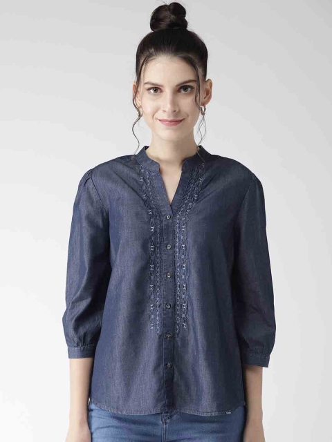 

Xpose Women Navy Blue Classic Regular Fit Solid Casual Shirt