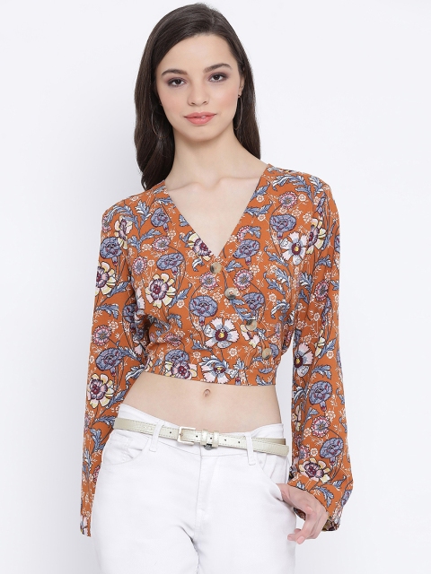 

Oxolloxo Women Brown Printed Crop Wrap Top