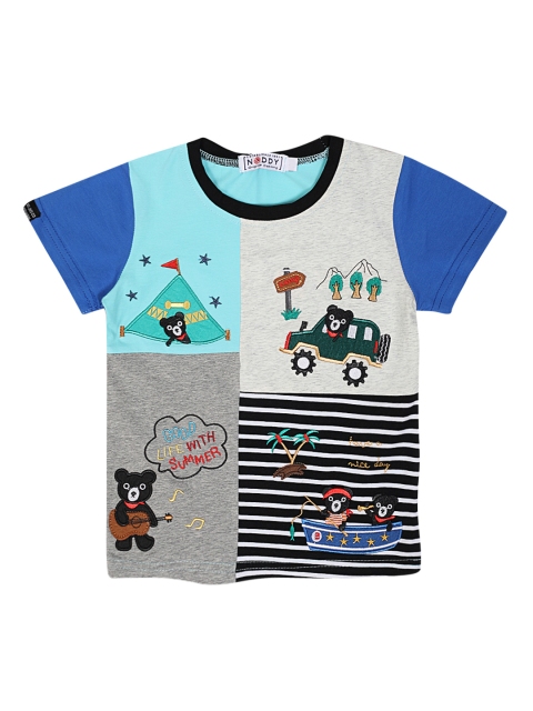 

Noddy Boys Turquoise Blue & Grey Printed Round Neck T-shirt