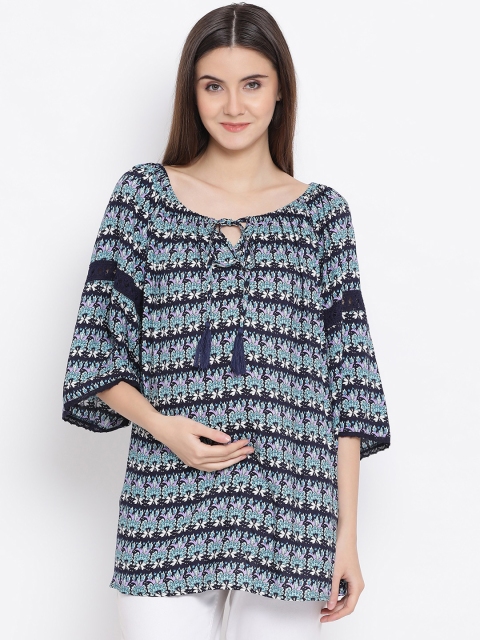 

Oxolloxo Women Navy Blue Printed A-Line Top