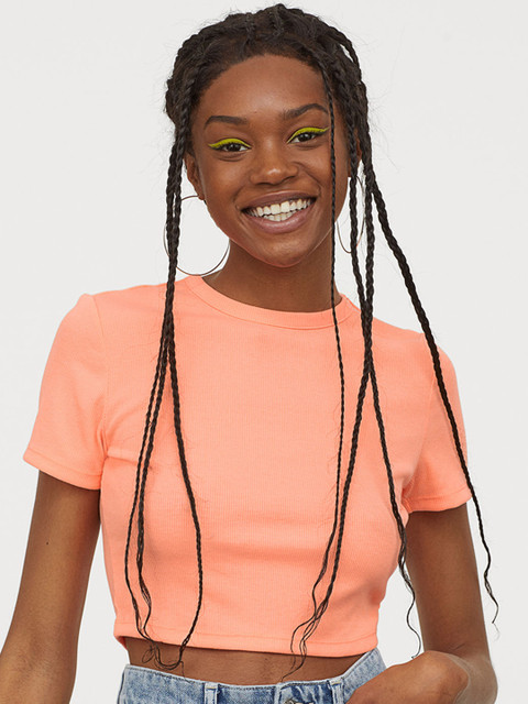 

H&M Women Peach-Coloured Short T-Shirt