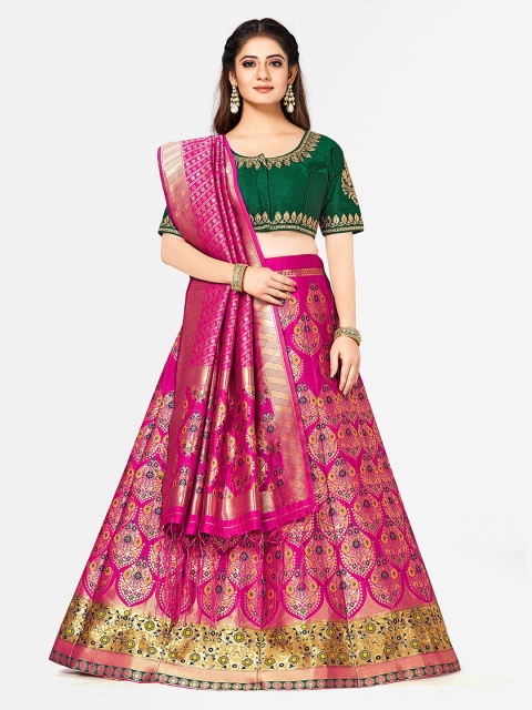 

MIMOSA Pink & Green Embroidered Semi-Stitched Lehenga & Blouse with Dupatta