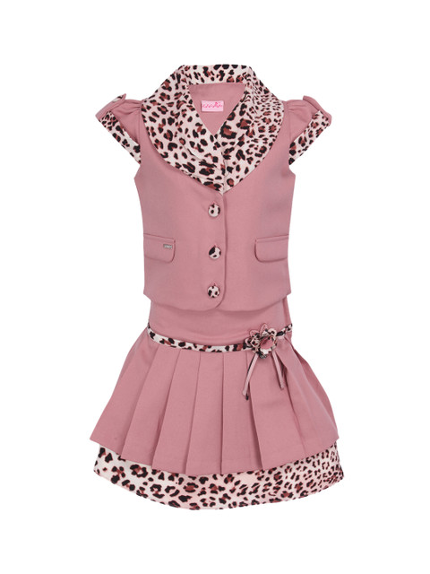 

CUTECUMBER Girls Pink & Beige Printed Top with Skirt