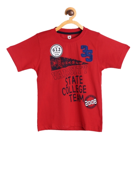 

612 league Boys Red Printed Round Neck T-shirt