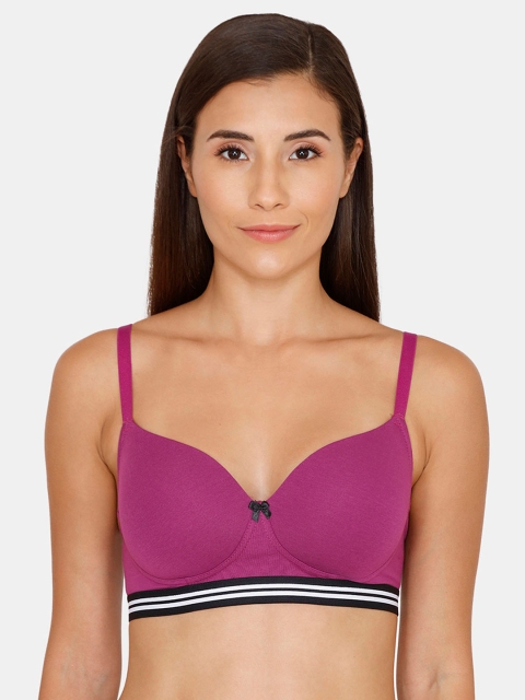 

Zivame Purple & Black Solid Non-Wired Lightly Padded T-shirt Bra ZI1175FASHEPURP