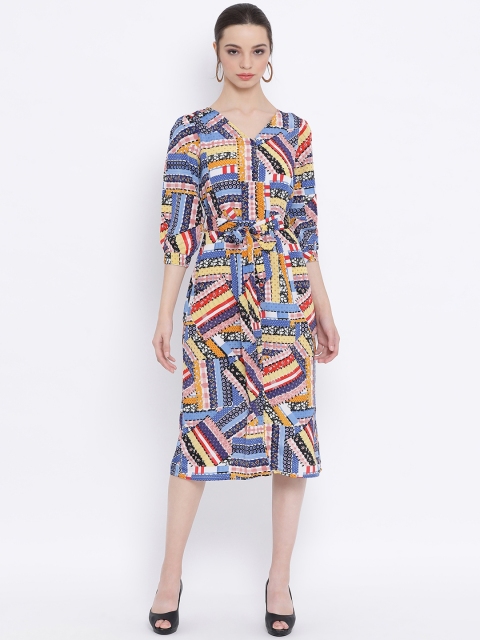 

Oxolloxo Women Multicoloured Printed Fit and Flare Dress, Multi