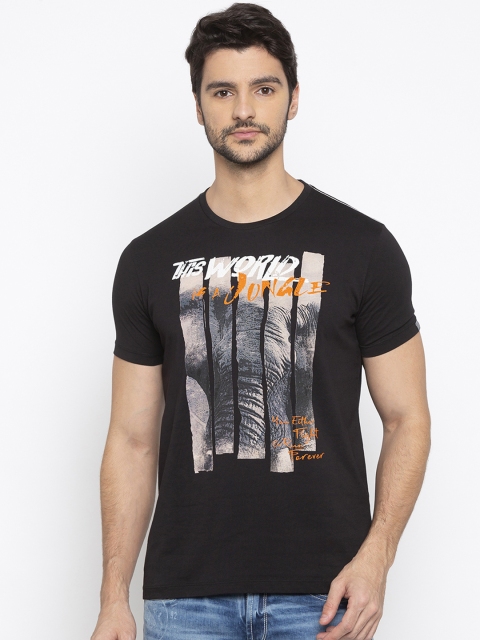 

SPYKAR Men Black Printed Round Neck T-shirt