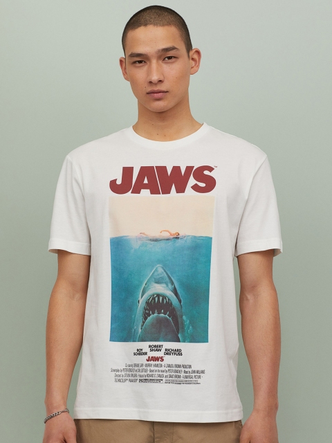 

H&M Men White Printed T-shirt