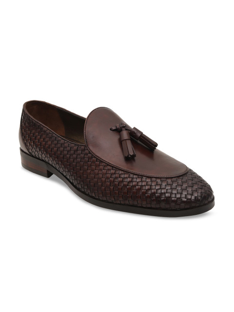 

ROSSO BRUNELLO Men Brown Woven Design Leather Formal Loafers