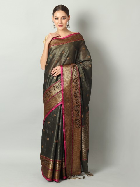 

EthnicRoom Black & Gold-Toned Handloom Woven Design Banarasi Saree