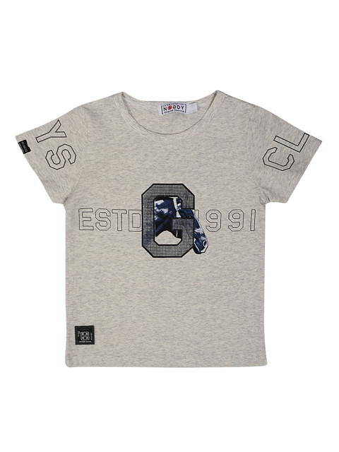 

Noddy Boys Grey Melange Printed Round Neck T-shirt