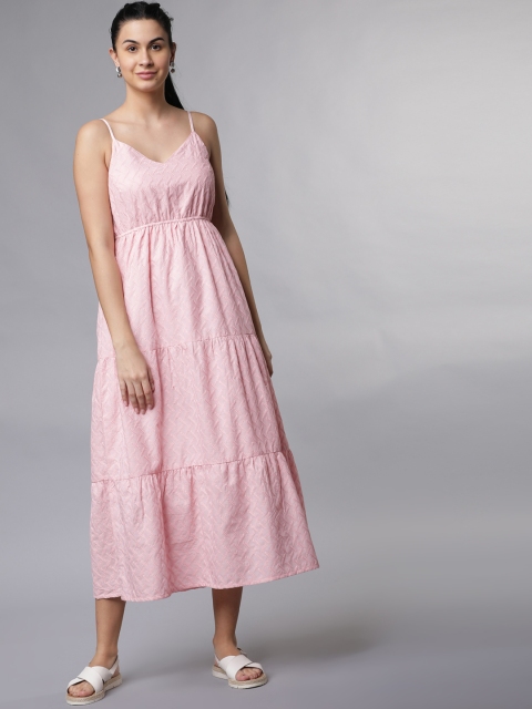 

Tokyo Talkies Women Pink Self Design A-Line Dress
