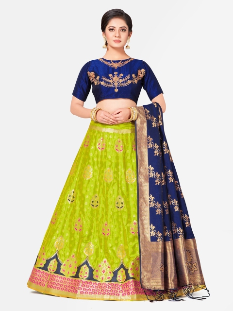 

MIMOSA Navy Blue & Green Embroidered Semi-Stitched Lehenga & Blouse with Dupatta