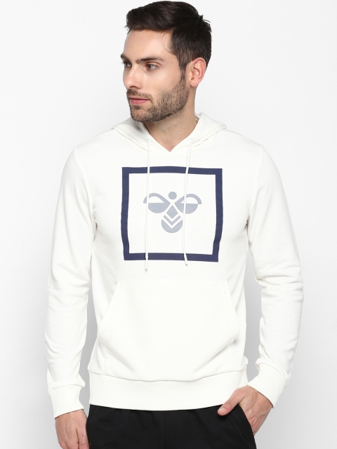 

hummel Men White & Blue Printed Hooded Sweatshirt
