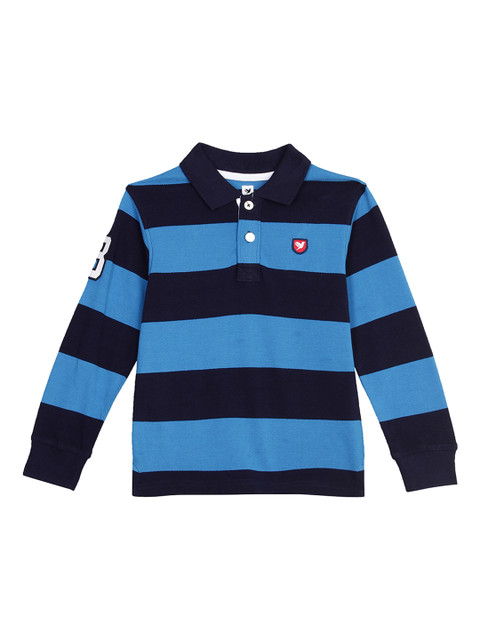 

612 league Boys Navy Blue Striped Polo Collar T-shirt